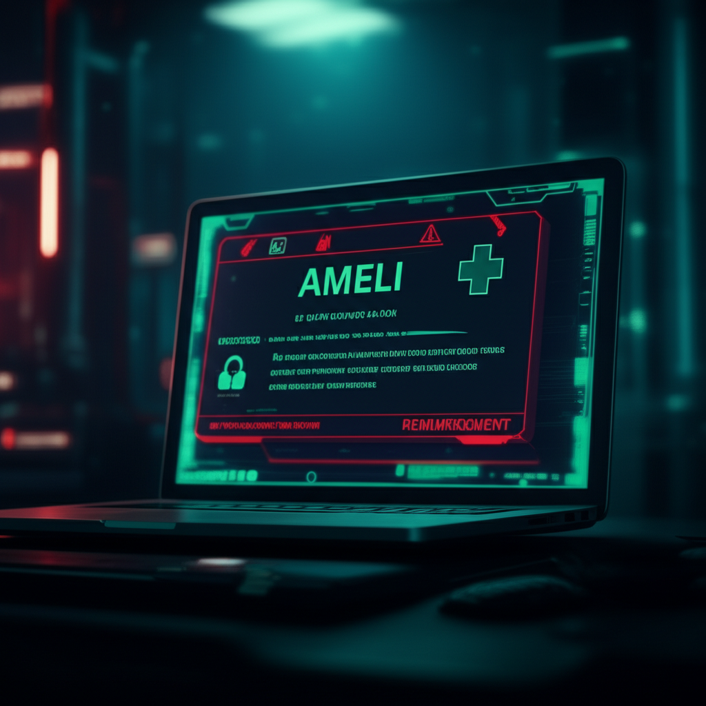 Illustration d'un faux email Ameli avec alertes de phishing